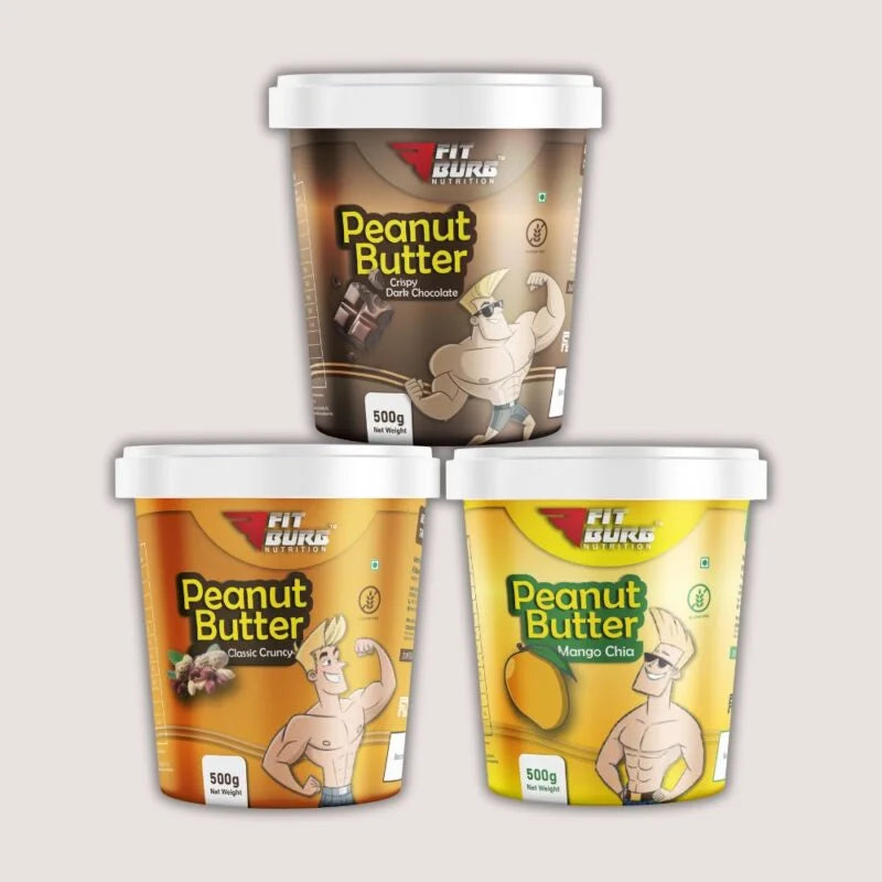 Fitburg Peanut Butter Trio – Crispy Dark Chocolate, Mango Chia, Classic Crunchy (3 x 500g)